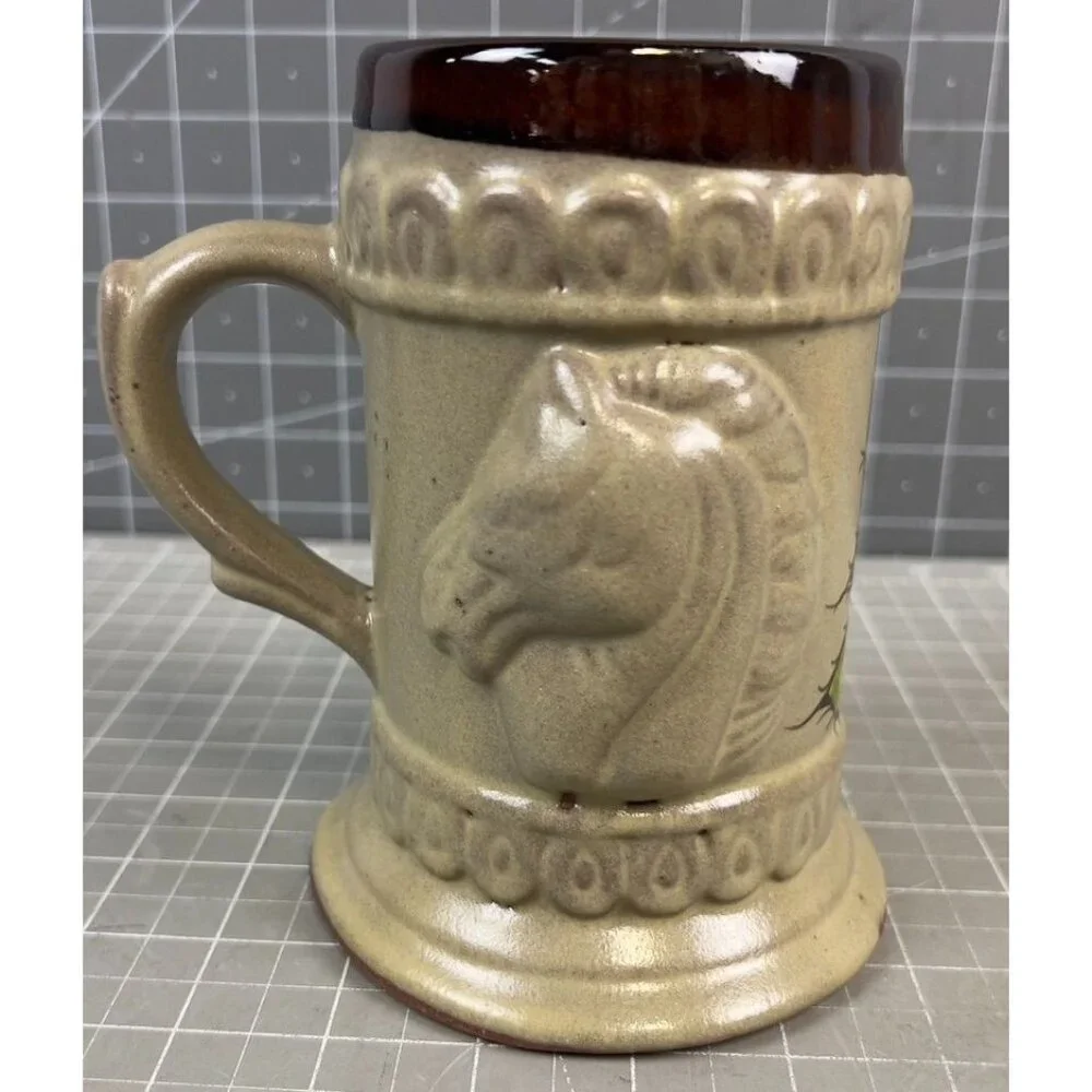 Vintage Ceramic Stein Horse Relief Mexican Art 5.5" Tall Red Clay Collectible - Picture 4 of 7
